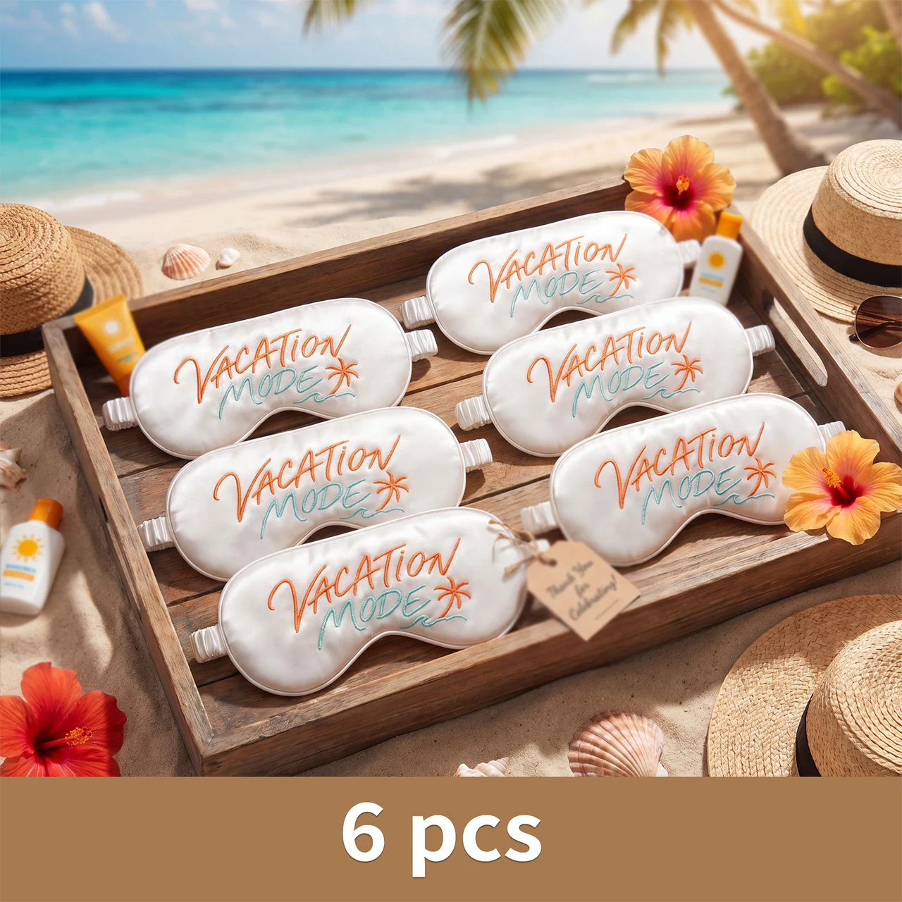 1/6 Pcs Vacation Mode & Tropical Palm Tree Embroidered Eye Mask,Ideal For BFF Getaway, Honeymoon Travel, Beach Holiday & Flight