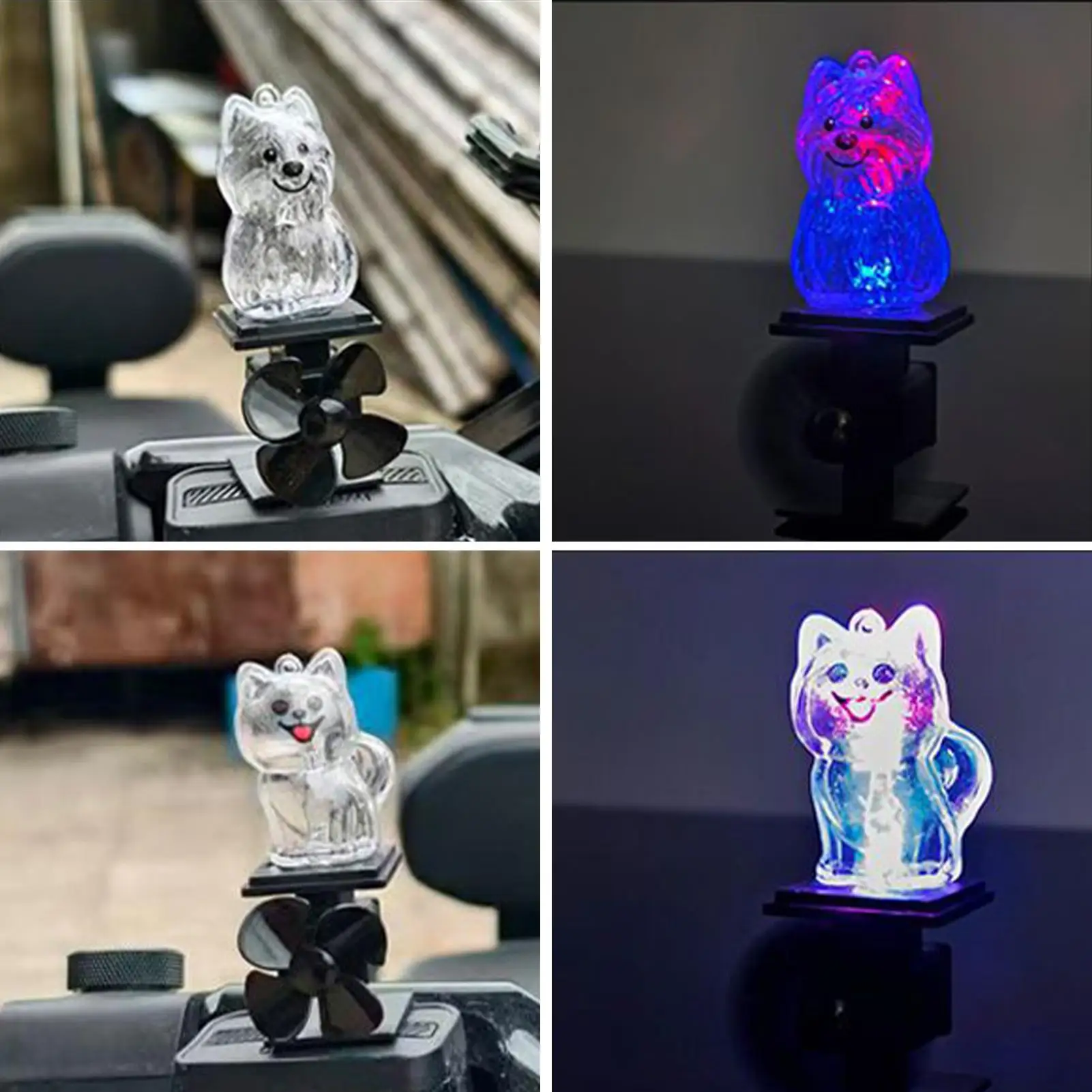 Mini Dog Figurines Motorcycle Decoration With LED Light Wind Powered Small Animal Figurines For Motorcycle Handlebar Outdoor