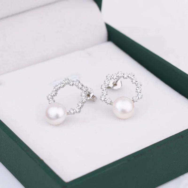 New Pearl AAAA7-8mm Natural Japanese Round Pearl Star Same Earrings 925s