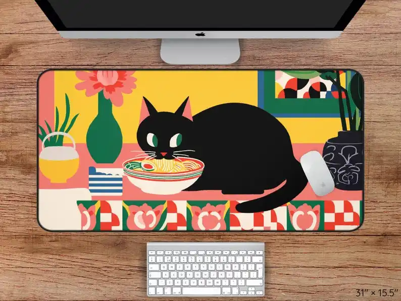 

Cat Eating Ramen Desk Mat, Non-slip and Waterproof Mouse Pad,desk Decoration Mat for Office and Gaming,perfect Gift for Friends.