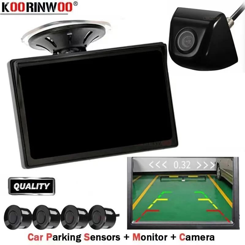 Koorinwoo Intelligent HD Window Monitor Rear View Camera Car Parking Sensor Ultrasonic Alert 4 Indicator Probe System Blacklight