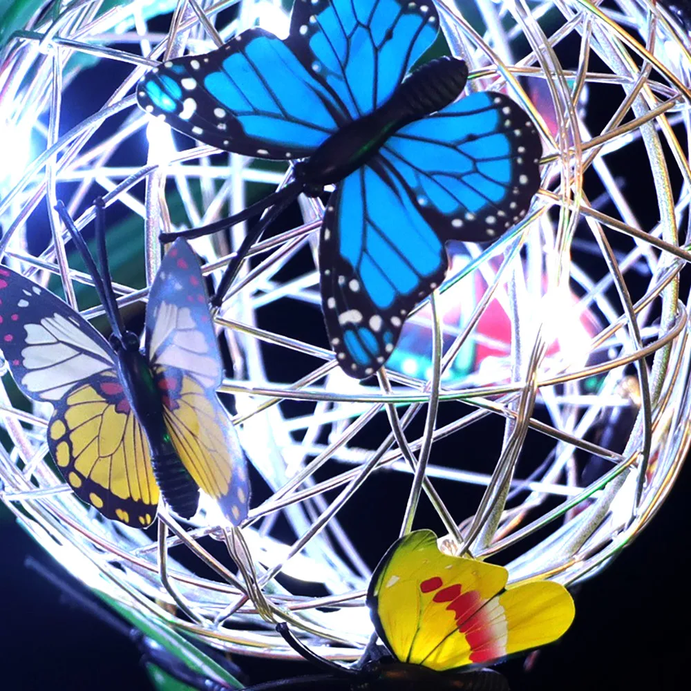 Solar Lights Garden Butterfly Solar Outdoor Lights Waterproof Metal Weaving Hanging Lamp Home Decorative Nightlight Sunlight