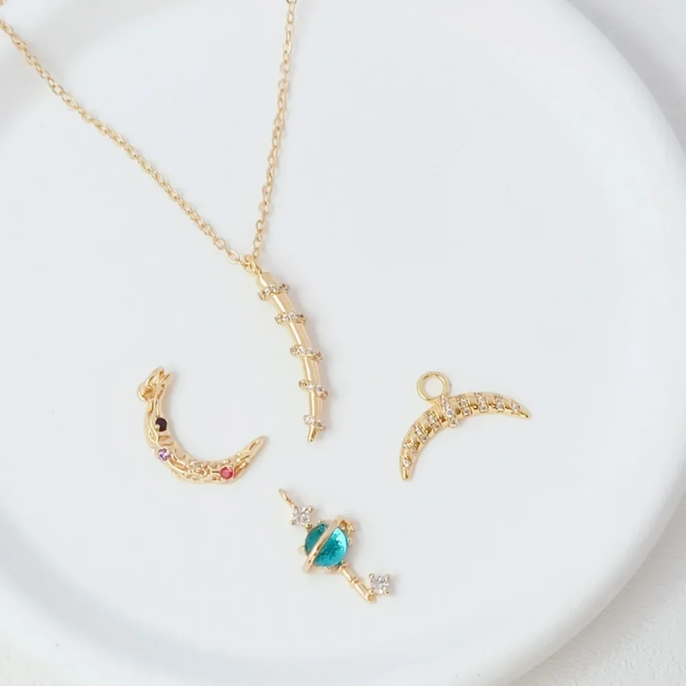 

Позолоченный 14-каратный кулон с микроинкрустацией цирконом и рогом Луны и планеты, аксессуар для браслета ручной работы «сделай сам»