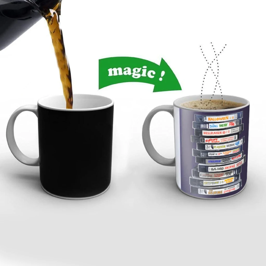 

80s Halloween VHS Playlist Creativity Change Color Chang mug Ceramic mug Hot Coffee Cup Breakfast Cup Mug Friend Gift
