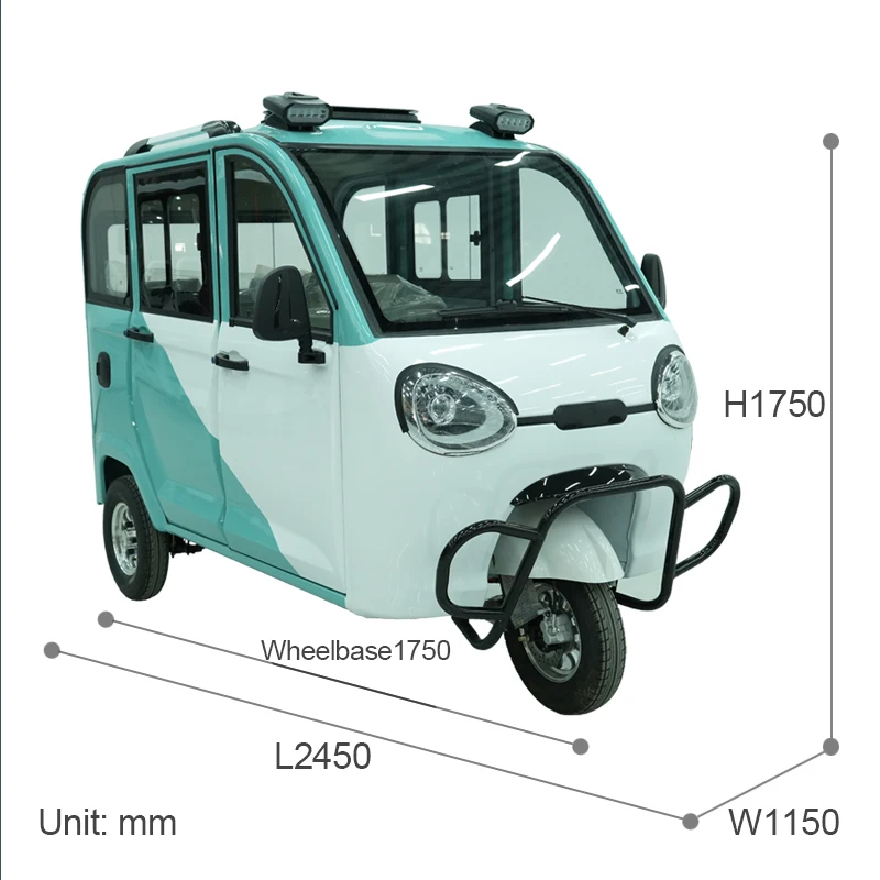 Tuk Tuk électrique 1800W Charge rapide Tricycle électrique passager Station de Charge rapide véhicule électrique fermé portée 180km