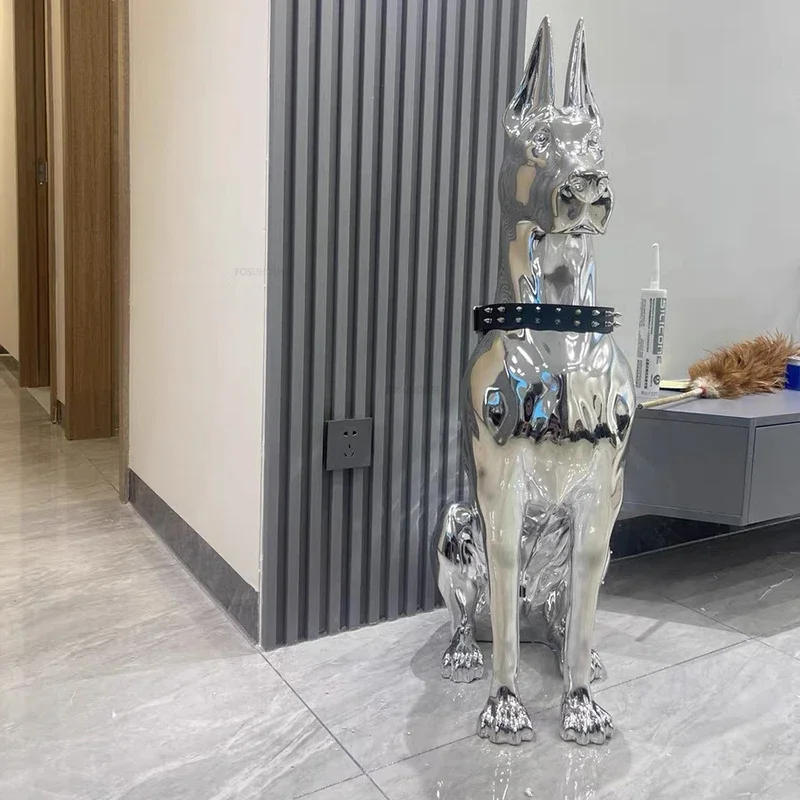 Large Electroplated Dog Statue Ornaments Nordic Sculpture Floor Decoration Porch TV Cabinet Animal Figurine Home Accessories