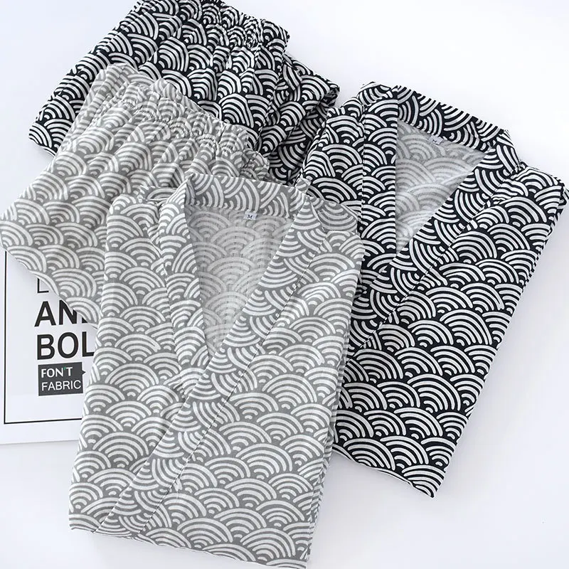

Men Traditional Japanese Pajamas Set Cotton Robe Pants Kimono Haori Yukata Nightgown Wmoen Nightwear Gown Sleepwear Obi Outfits