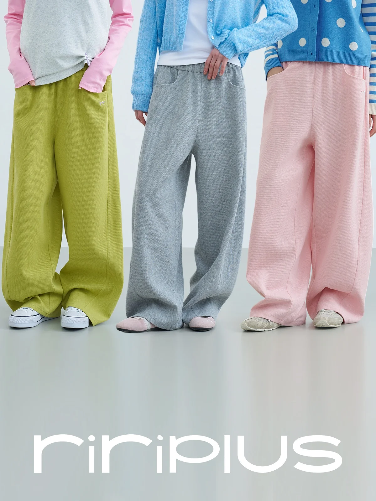 

Riverstone plus Pure Color Casual Sports Sweatpants Women Loose Wide Leg Floor-Length Pants Asymmetrical Simple Natural Waist