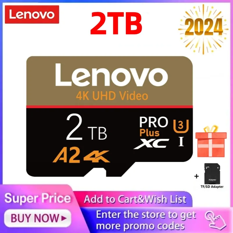 Lenovo kartu SD Micro Tf U3 2TB 1T, kartu memori kecepatan tinggi ekspansi kapasitas besar cocok EZ Flash Game Cartridge dengan adaptor