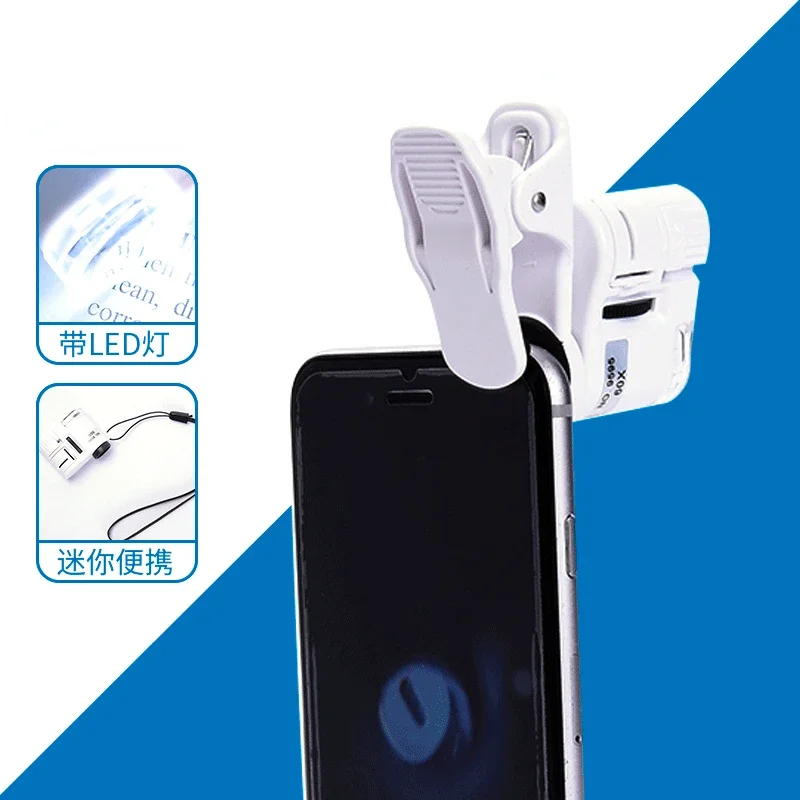 

Универсальный микроскоп с зажимом, 60X светодиодное увеличительное стекло для ювелирных изделий, карманный микроскоп с фокусировкой и зажимом для сотового телефона, УФ-свет