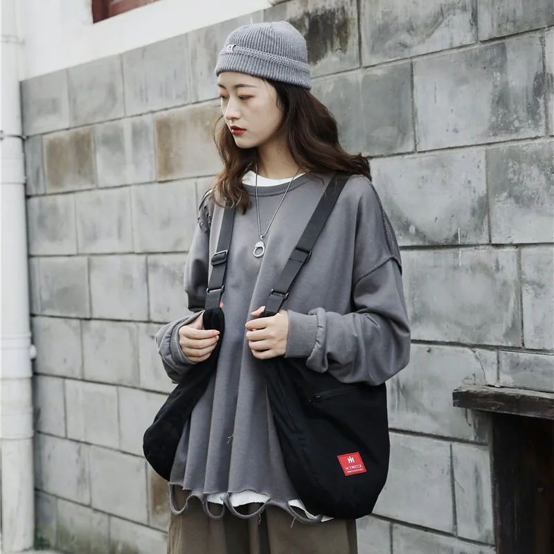 Cotton fabric lightweight casual single-shoulder bag, simple large-capacity hand-held student backpack, crossbody bag