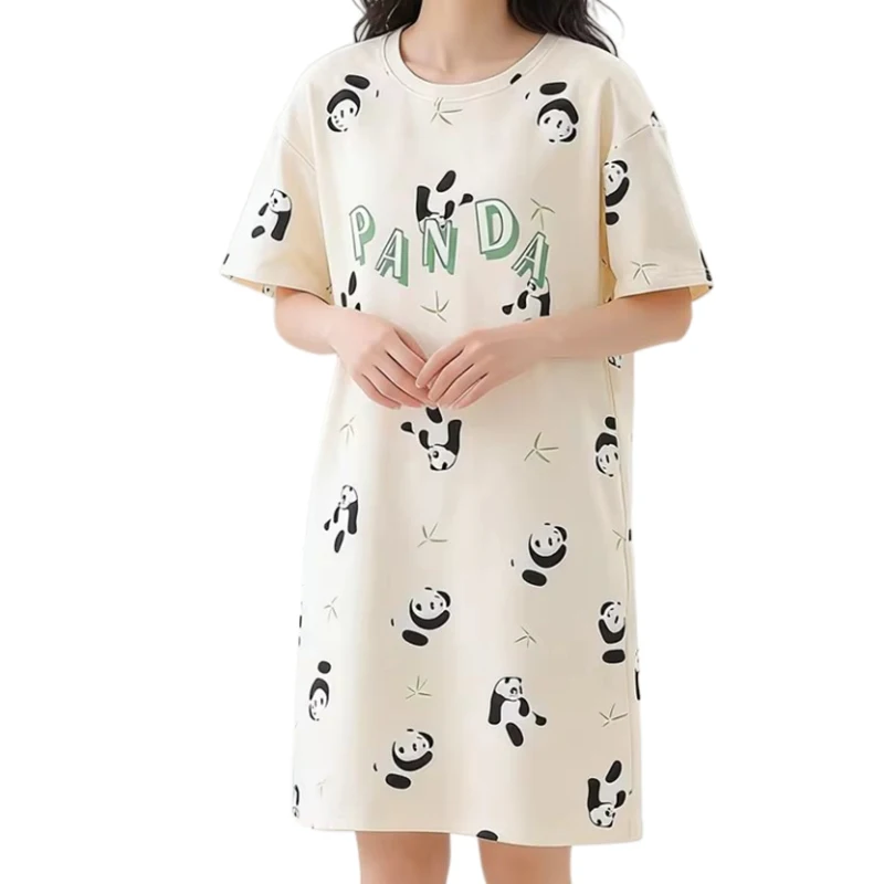 Summer Thin Comfortable Home Clothes Short Sleeve Loose Women's Nightgown Cartoon plus Size Casual Wear round Neck Pullover