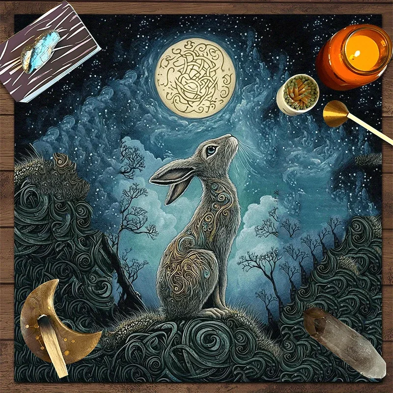 Celtic Moon Rabbit Tarot Card Tablecloth Retro Mythical Altar Buwica Teaching Ceremony Divination Table Mat