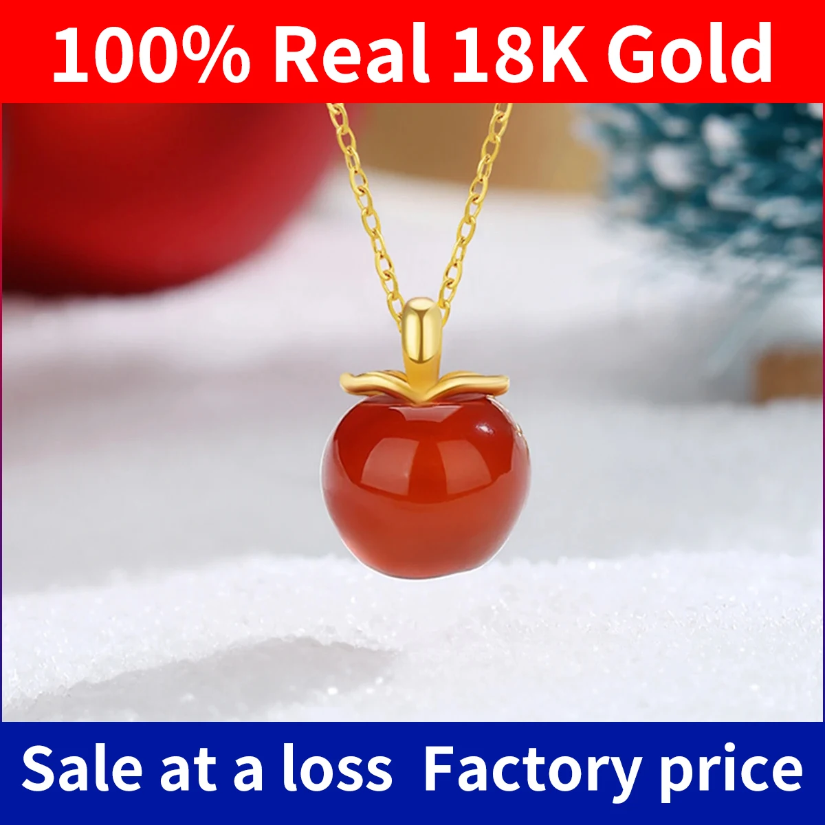 

Szjinao 18K Gold Natural Red Agate Apple Necklace 100% Au750 Pure Original Gold Jewelry Natural Stone Pendant With Certificate
