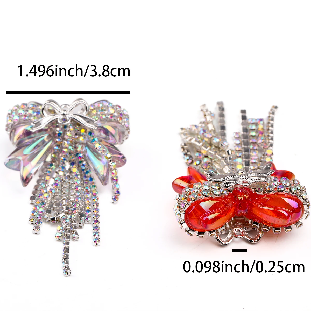 5 Stück/10 Stück Mehrfarbige Acrylperlen mit eingebetteten Strasssteinen, Quasten- und Schleifenform, mit 2,5 mm Bohrungen, Perlen für die Stiftherstellung, lose. – Detail 3