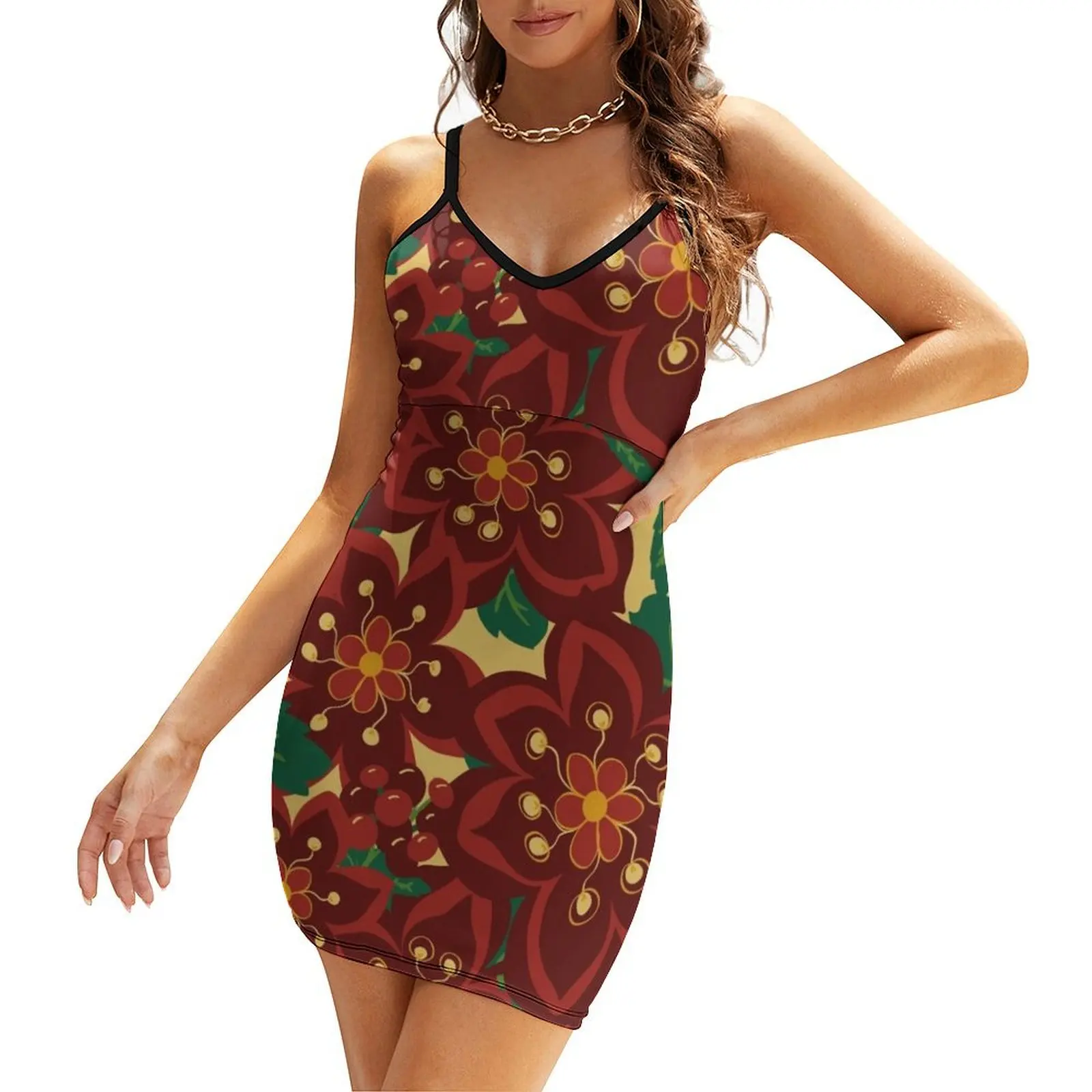 

Vintage Christmas Boho Poinsettia. Sling Dress prom clothes women evening dress clothes for women