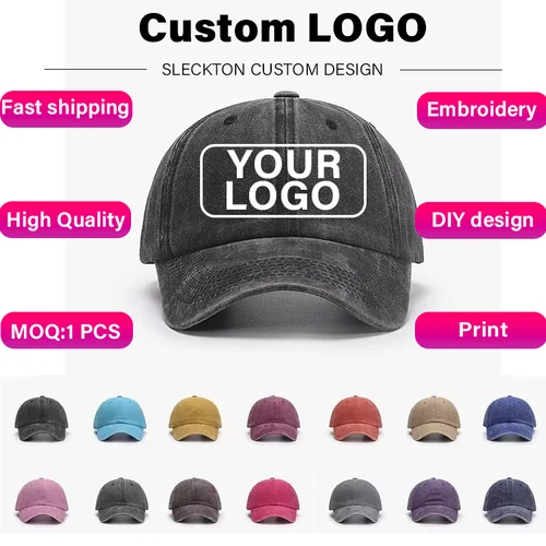 SLECKTON Gorra personalizada con logotipo bordado Gorra de béisbol retro para hombres y mujeres Diseño DIY Sombrero con letras Personalizar Impresión gráfica al por mayor