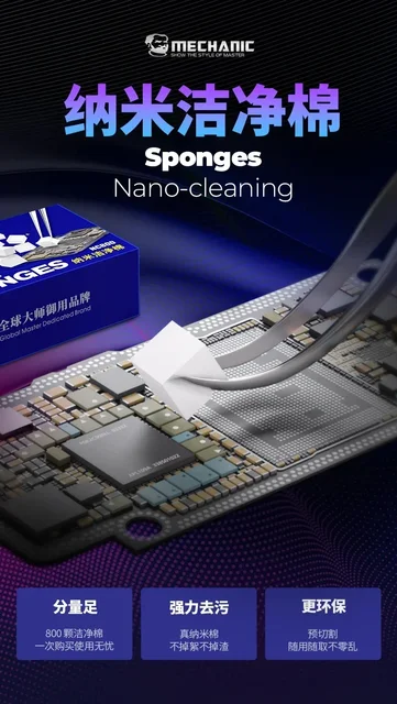 Mechanik 800 sztuk bez Floc lub Slag Nano silna adsorpcja wstępnie wycinana gąbka czyszcząca do telefonu PCB naprawa płyty głównej narzędzie czyszczące