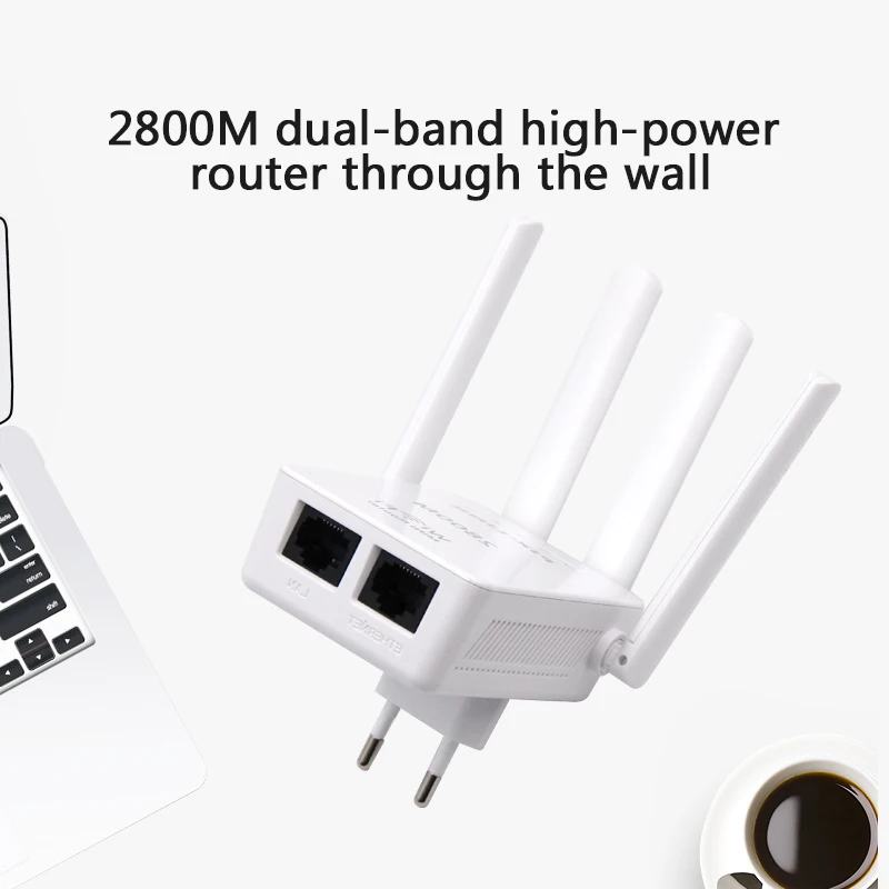 เครื่องขยายสัญญาณเราเตอร์กระจายสัญญาณ Wi-Fi ขนาดเล็กมีการป้องกัน WPS อุปกรณ์ขยายระยะสัญญาณ EU/US ปลั๊กพร้อมเสาอากาศภายนอก4เสา