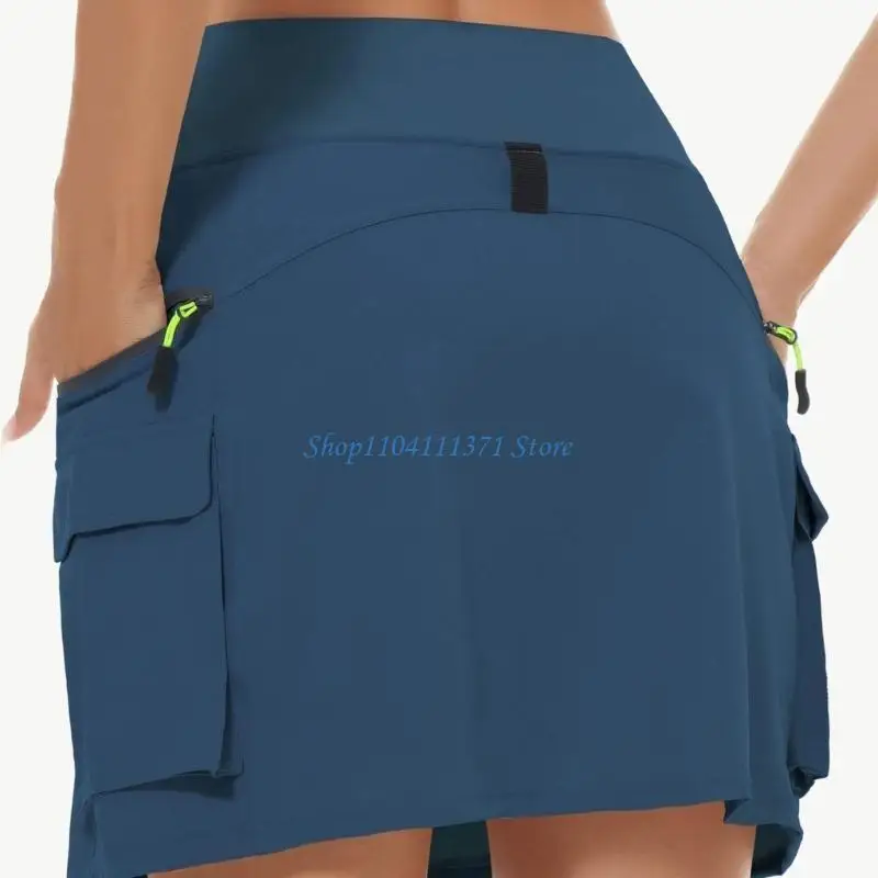 تنورة تنس من البوليستر سريعة الجفاف بخصر مطاطي وجيب بسحاب متوسط الطول لتشغيل ملابس رياضية