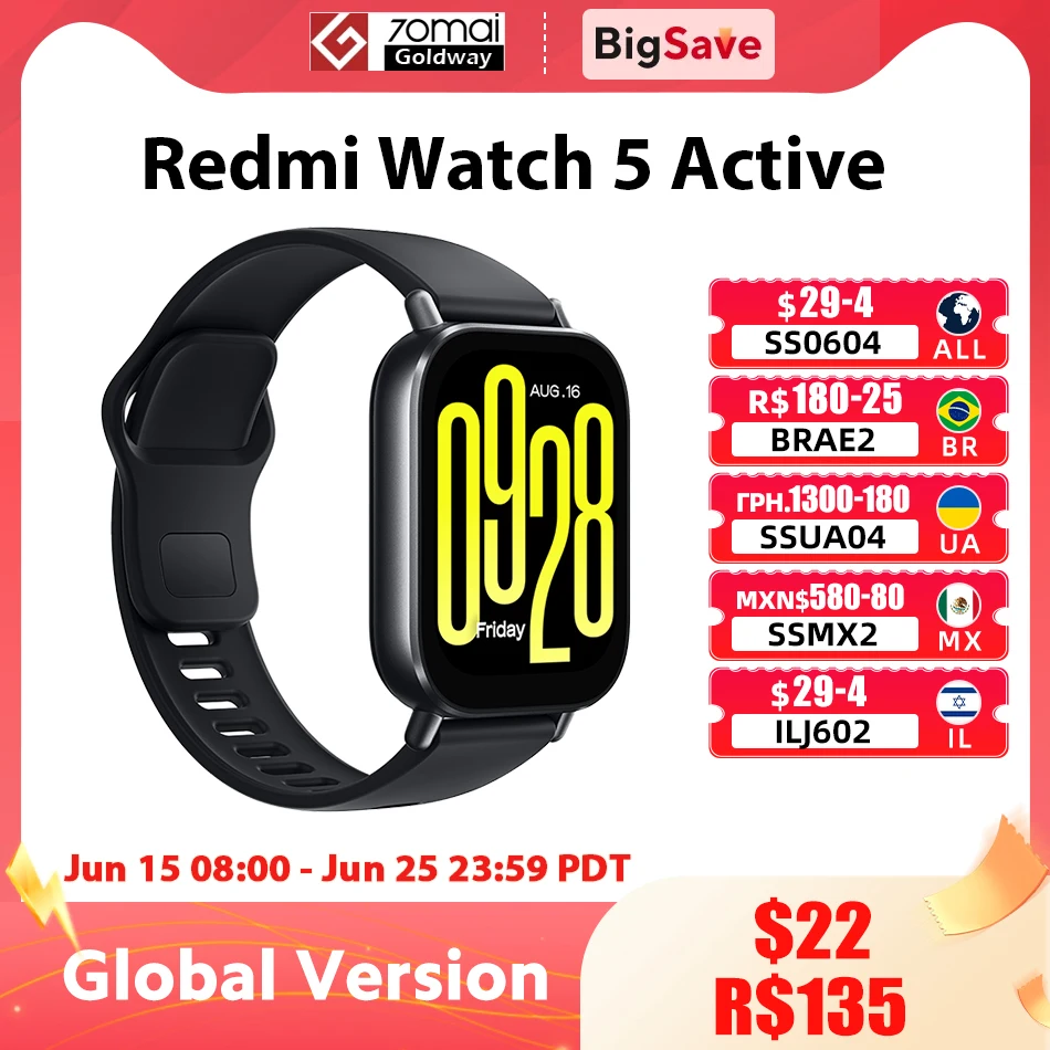 Xiaomi Redmi Watch 5 versión Global activa reloj inteligente pantalla LCD de 2 pulgadas Bluetooth llamada telefónica batería de 18 días oxígeno en sangre 470mAh