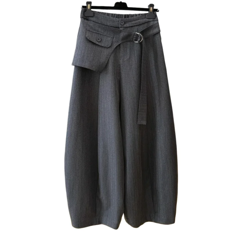 SuperAen 2026 Spring New Loose Gray Long Skirt Pants Office Lady Oversize High Waist Casual Oversize Wide-leg Pants