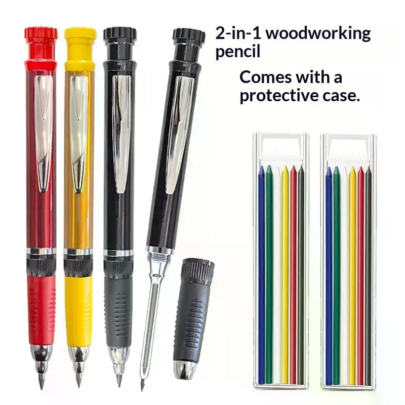 

2.8mm 2-in-1 Woodworking Mechanical Pencil With Lead And Built-in Sharpener For Deep Hole Carpenter Marking Pencils Tool