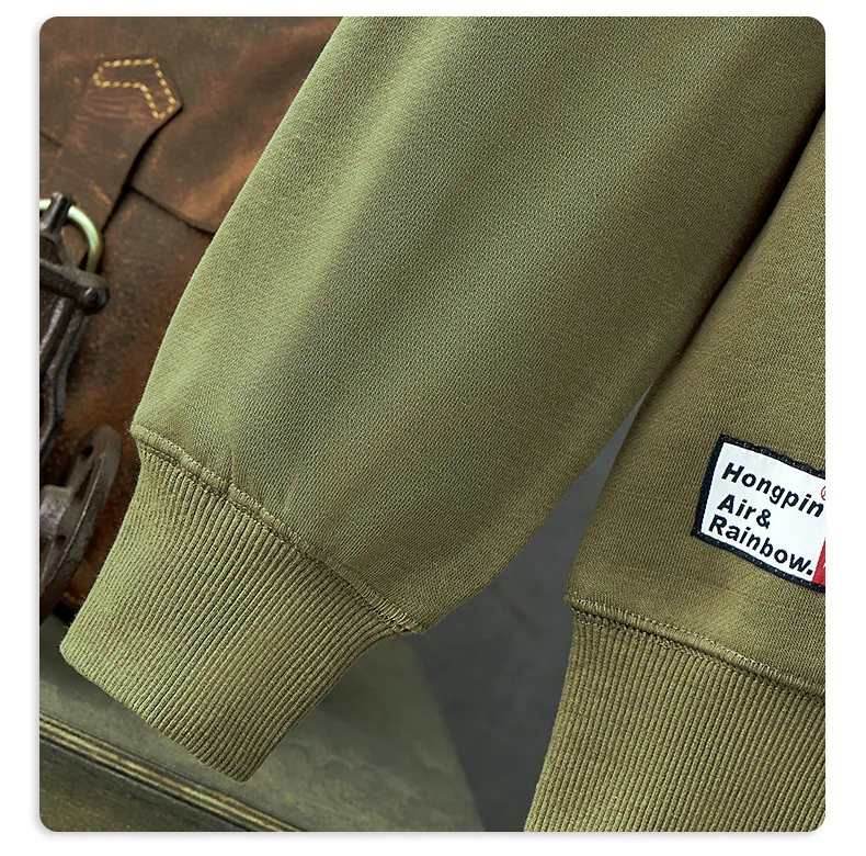 Heavyweight men's autumn and winter solid color terry cotton men's clothing crew neck long sleeve loose casual sweatshirt