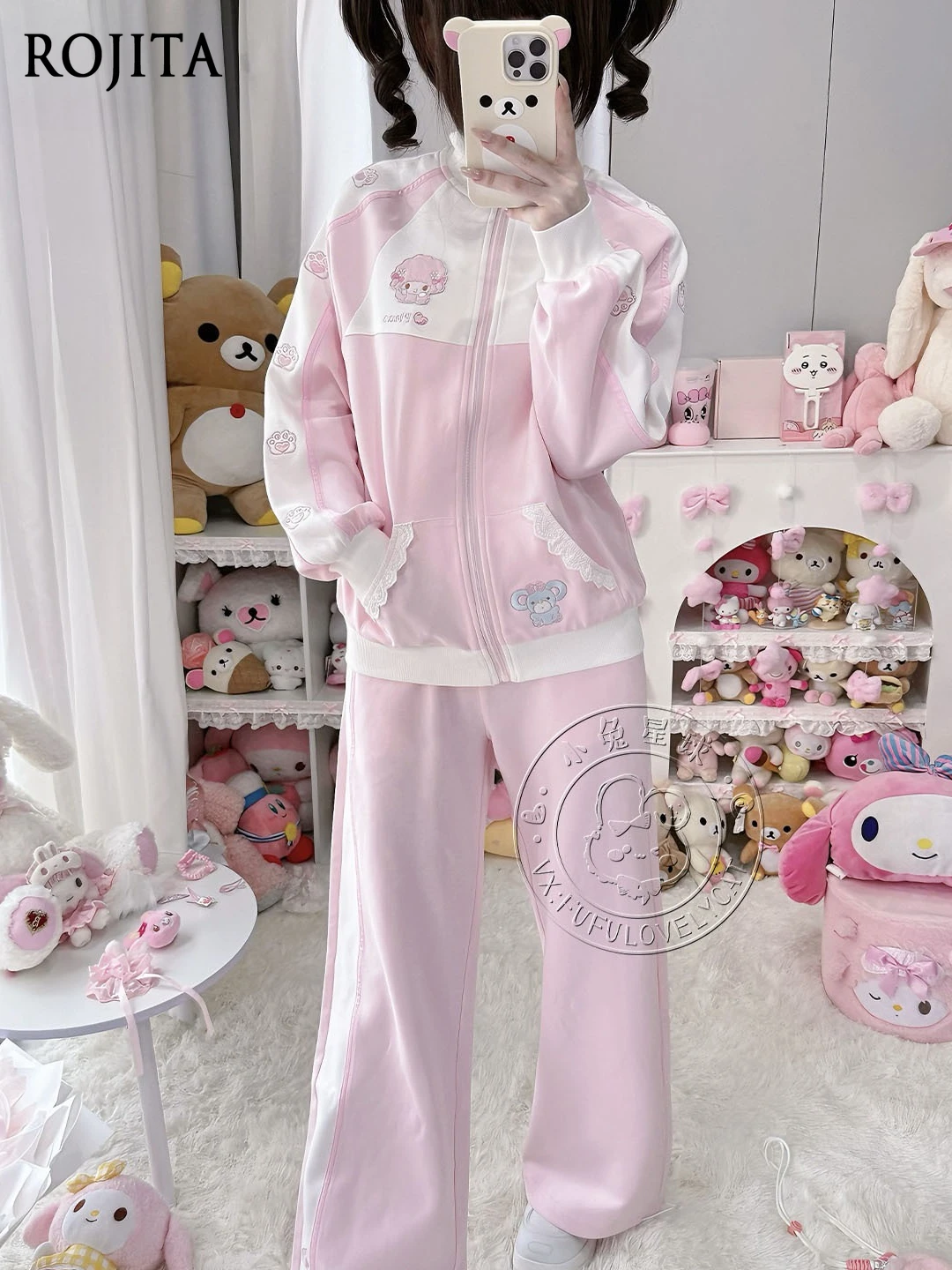 

Весенне-осенний свободный повседневный спортивный комплект с флисовой курткой, мягкая одежда для девочек, комплекты из двух предметов, женские наряды