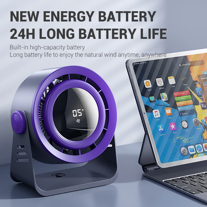 2025 مروحة مكتب USB جديدة قابلة لإعادة الشحن مع شاشة ديجيتال خالية من الشفرة 5 تروس دوران الهواء معلقة على الحائط مروحة مزدوجة الغرض #4