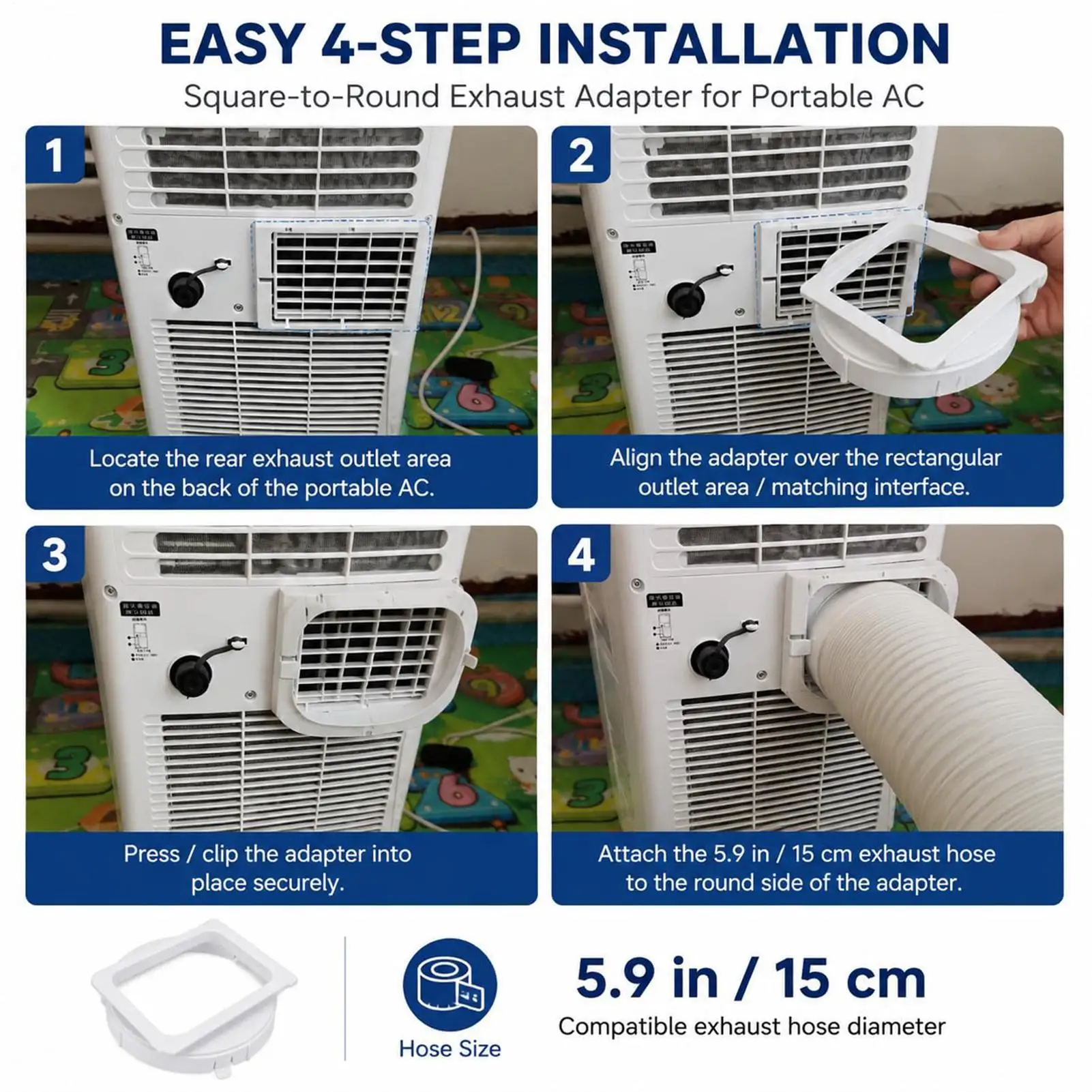 Ac Exhaust Hose Coupler Portable 5.9 Inch Precise Interface Adapter Air Conditioner Exhaust Hose Coupler For Dorm Office