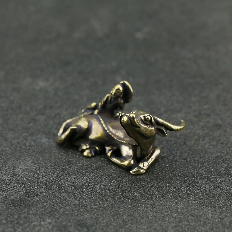 Vintage Brass Boy Riding Bull Statue Tea Pet Desk Decoration Ornament Creative Countryside Figurine Home Decoration Accessories