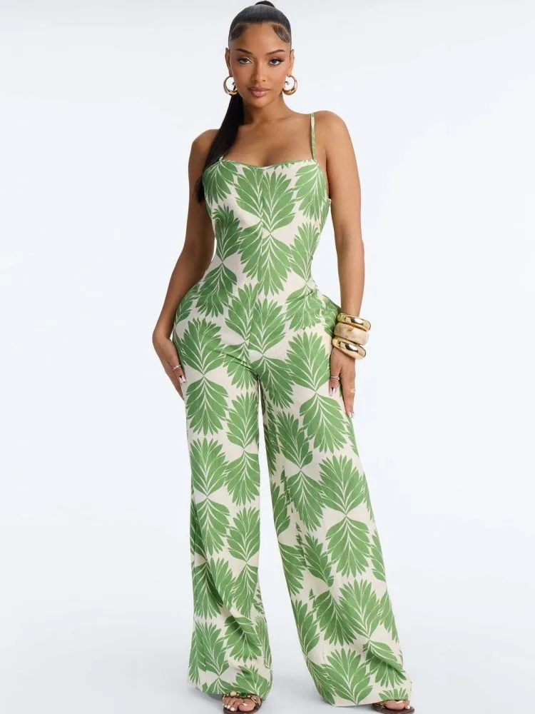 

Print Color Women Jumpsuits For Summer Spring Sleeveless Bandage Loose Fashion Streetwear Overalls Wide Leg Pants Trousers 2025