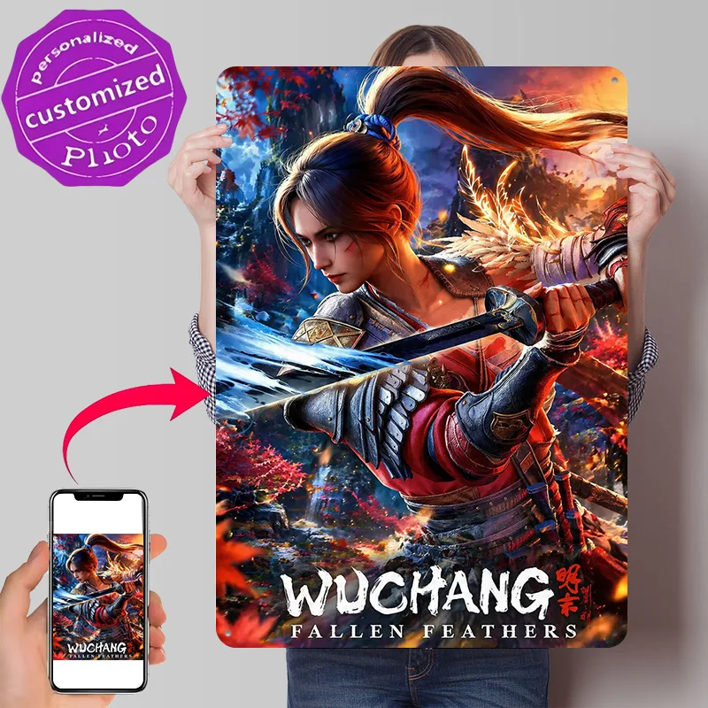 Wuchang Fallen Feathers Game Art Personalized 3D Textured Metal Poster Wall Art Vintage Tin Signs for Decoration Room Ornaments