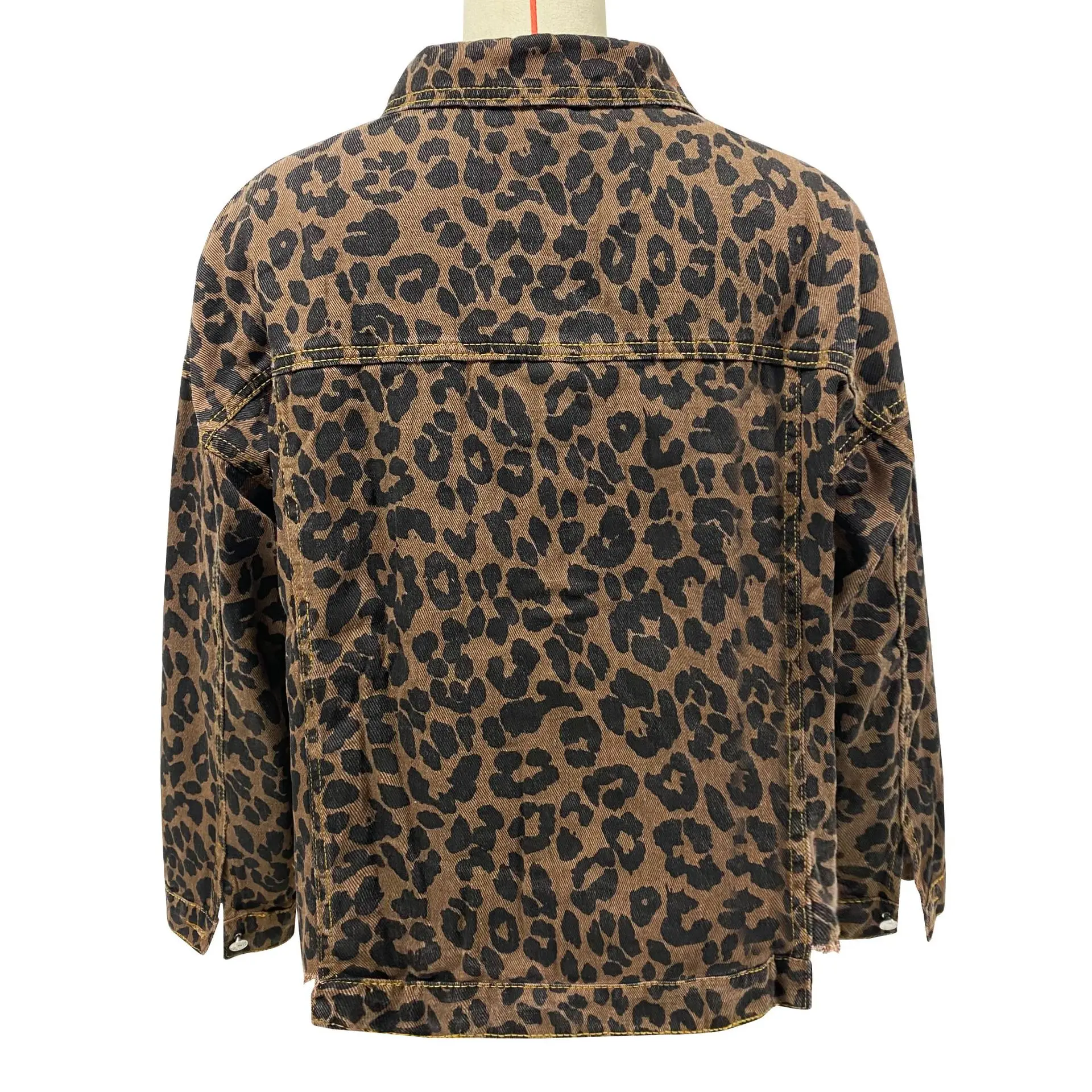 2024 New Spring Autumn Denim Jacket Y2K Hip Hop Leopard Print Long Sleeve Short Loose Casual Jacket Women Europe and America