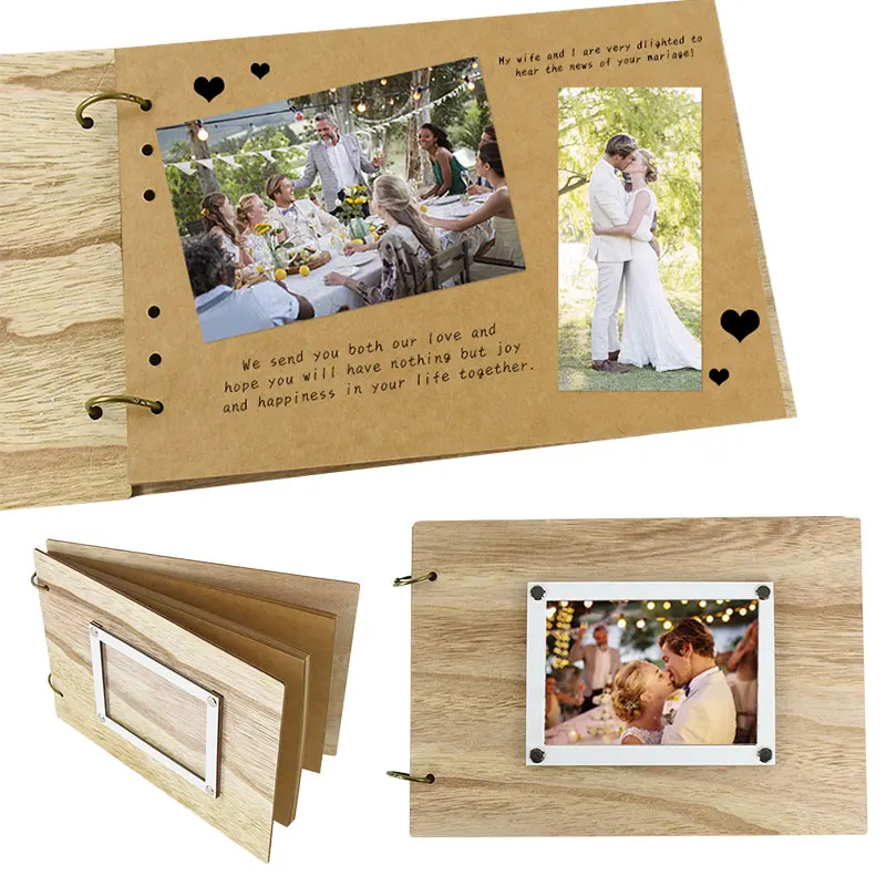 

30Pages Wedding GuestBook Wooden Wedding Guest Book Engraved Rustic Wedding DIY Photo Album Baptism Mariage Decoration