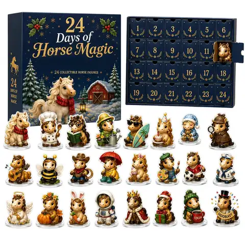 2026 Christmas Advent Calendar 2D Flat Acrylic Horse Ornament Christmas Tree Decoration Horse Pendants Christmas Gifts for Kids