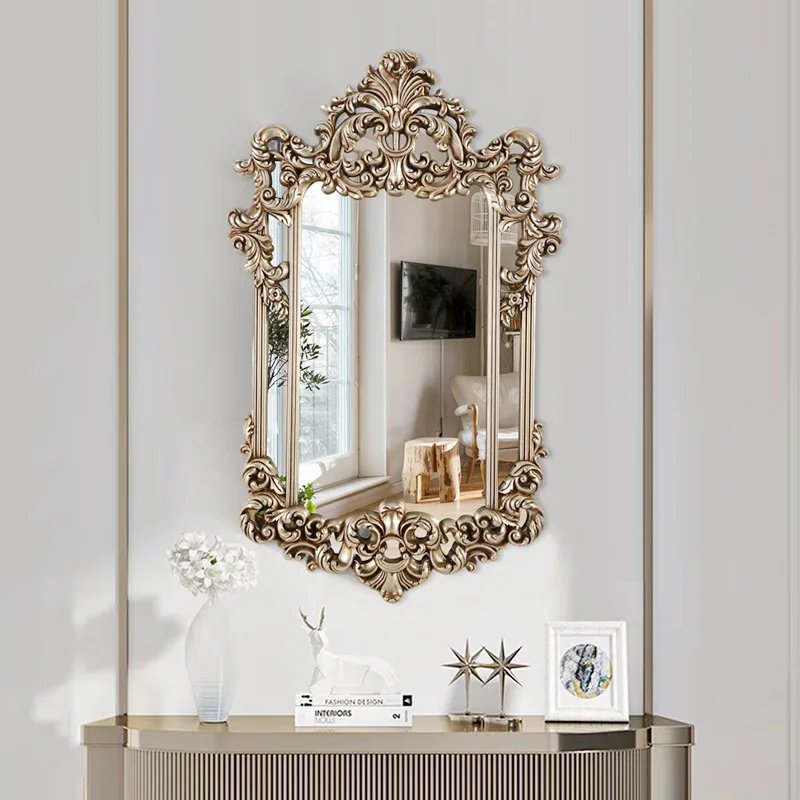 European-style French vintage carved bathroom mirror, bedroom makeup mirror, living room wall-mounted decorative mirror