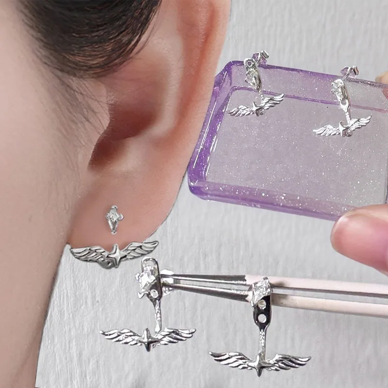

Y2K Angel Wings Four-pointed Star Earrings Punk Piercing Ear Studs Jewelry Gifts for Girls Unique Metal Gothic Cross Earrings