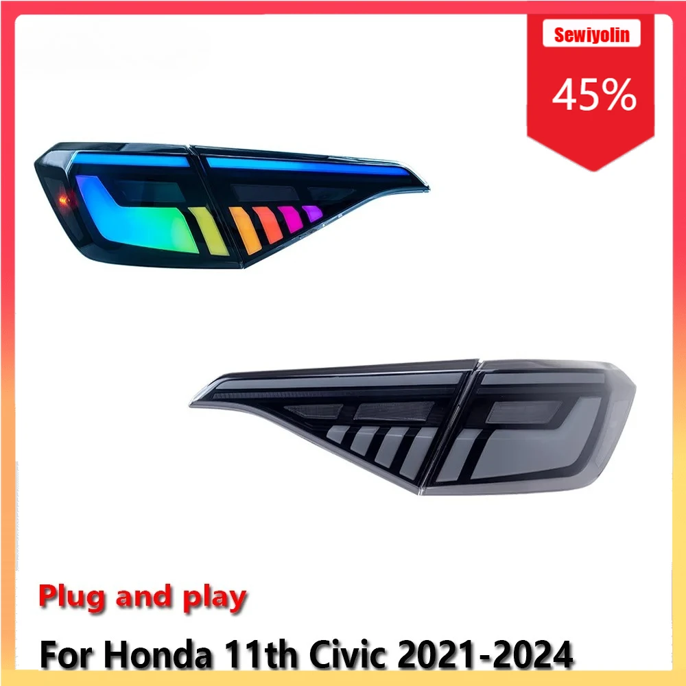

Car LED Tail Light Automobile Parts For HONDA Civic RGB 2021-2024 Auto Fog DRL Brake Turn Signal Lamp Plug and Play