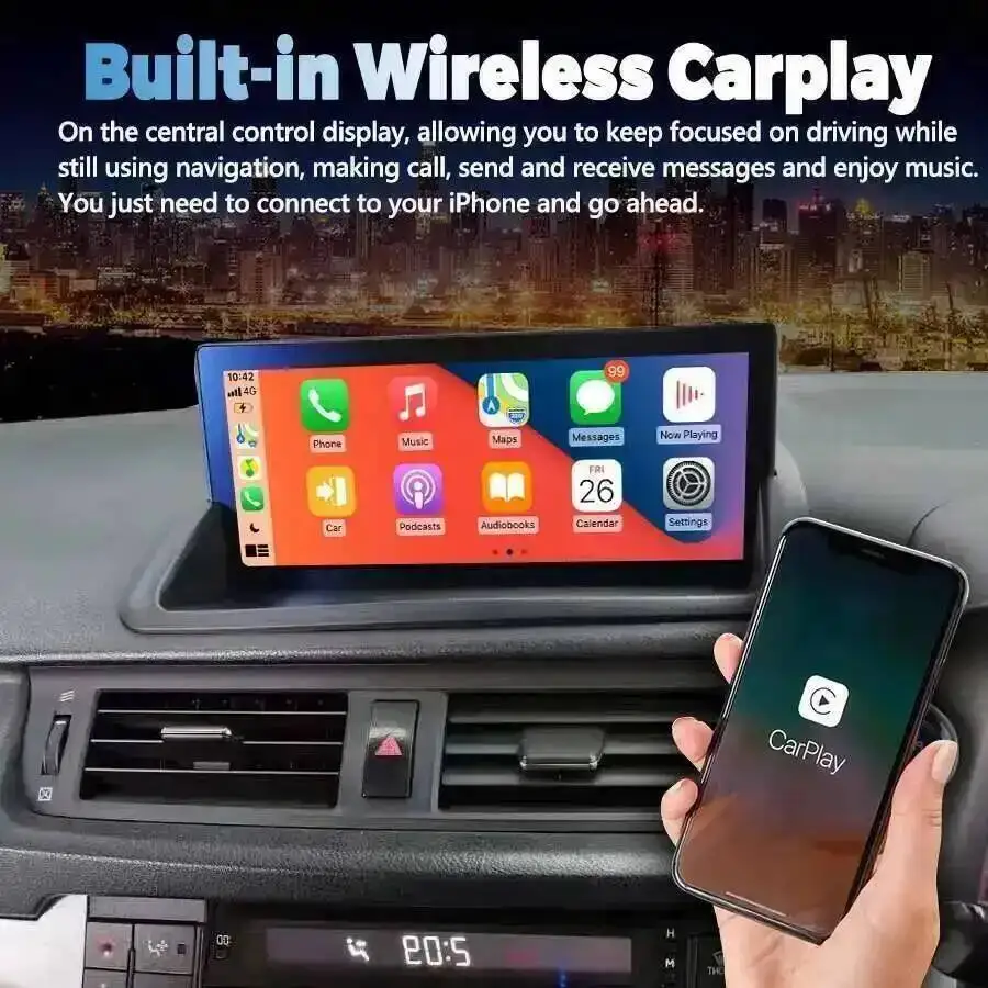 Android 14 Wireless 10.25'' BT Carplay For Lexus CT CT200 CT200h 2011-2019 qled Navi Multimedia Video Player RHD Stereo Screen