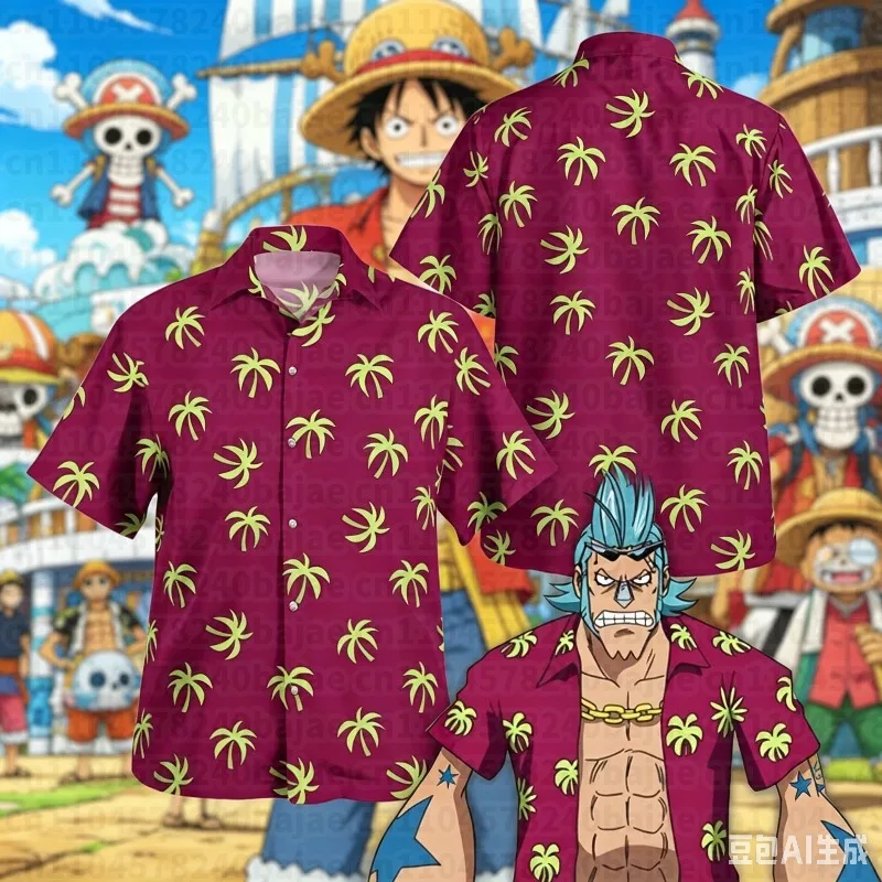 Maglietta hawaiana One Piece per cosplay in “Water 7 Arc” T-shirt sportiva da uomo per la primavera, abbigliamento Y2k da donna