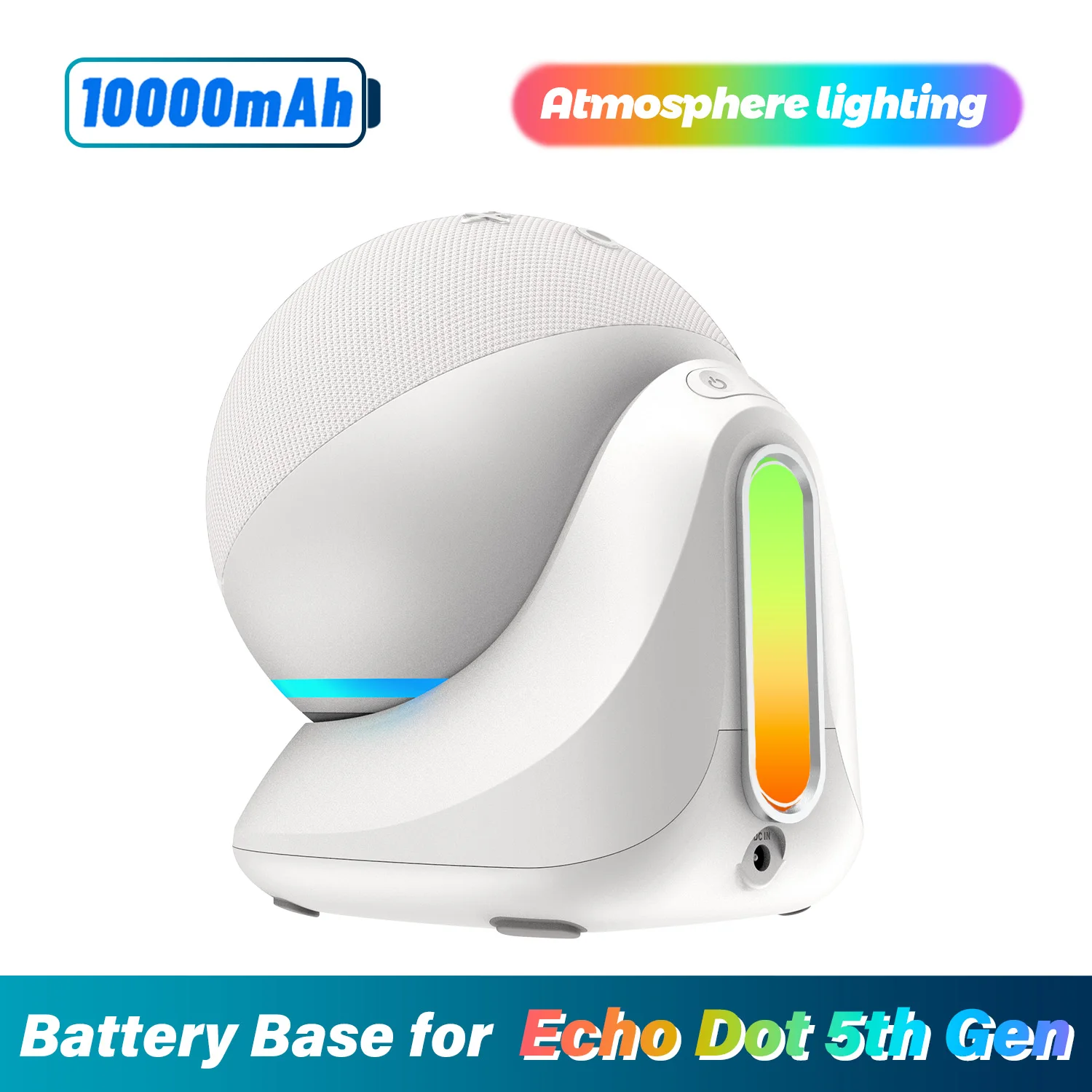 

Echo Dot 5th Gen Battery Base Atmosphere lighting ED5 10000mAh Portable Charger Power Bank For Alexa Speaker Docking Station