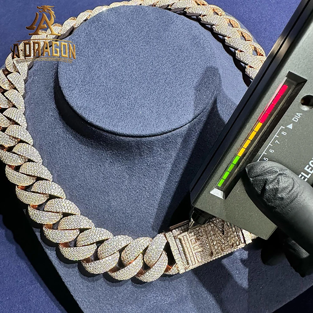 Customize Hip Hop Bracelet Pass Tester Vvs Moissanite Iced Out Diamond Silver 925 Bubble Cuban Link Chain