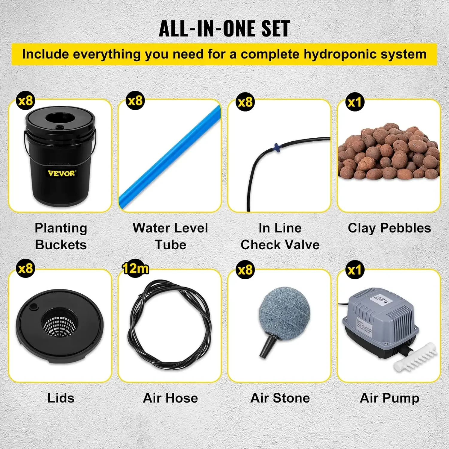 DWC Hydroponic System, 5 Gallon 8 Buckets, Deep Water Culture Growing Bucket, Hydroponics Grow Kit with Pump