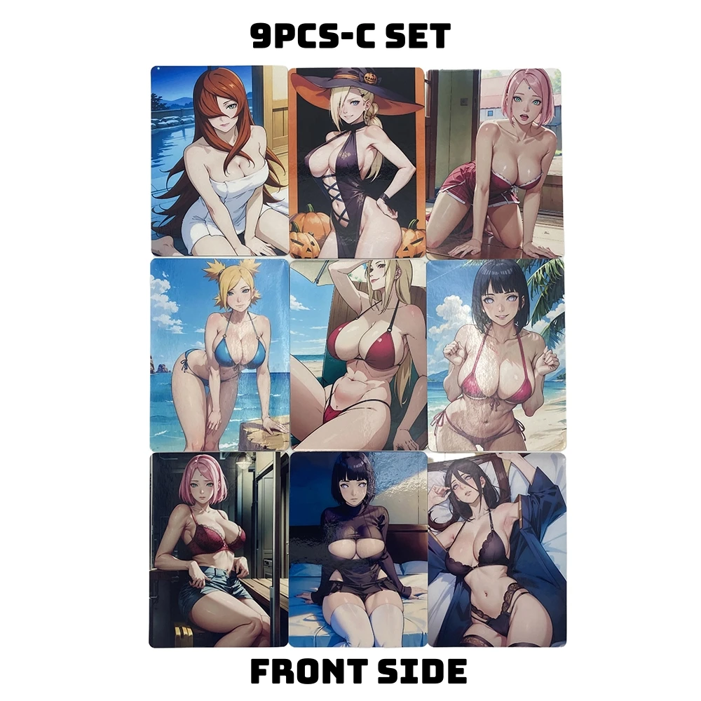 

9PCS Japanese Anime Naruto Card Beach Bikini Nude Cards Tsunade Sakura Hinata Ino Tenten Temari Karin ACG NSFW Collection Gifts