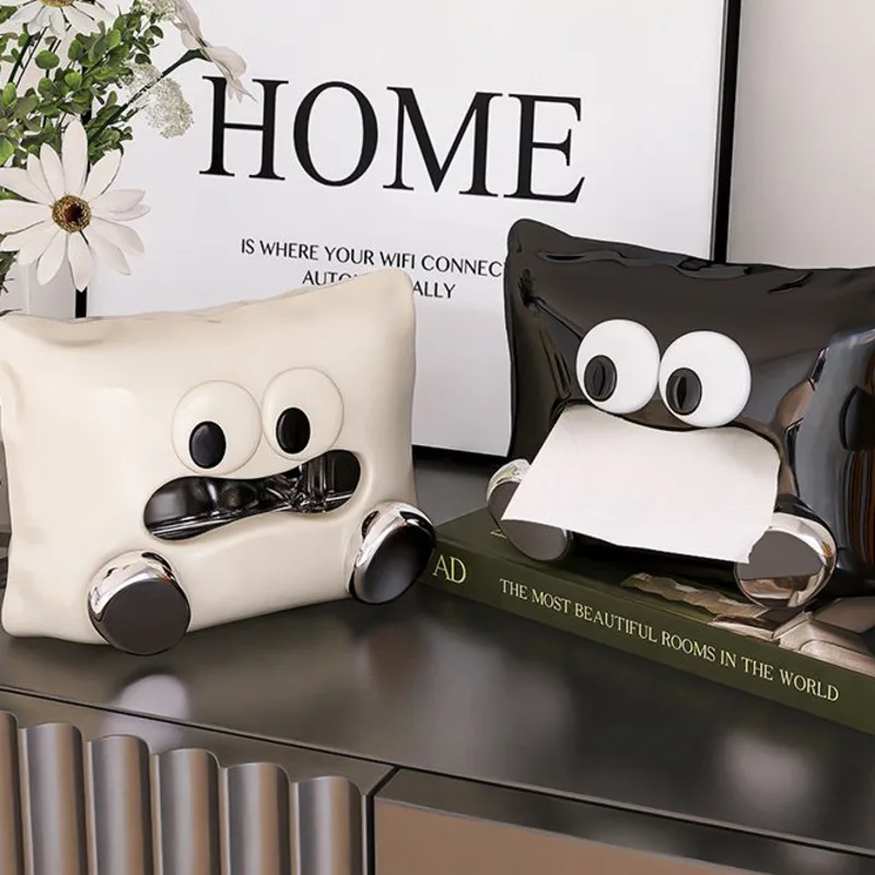 Nordic Light Luxury Small Monster Tissue Box Creative Cartoon Electroplating Design Household Storage Paper Drawer Box Fun Gift