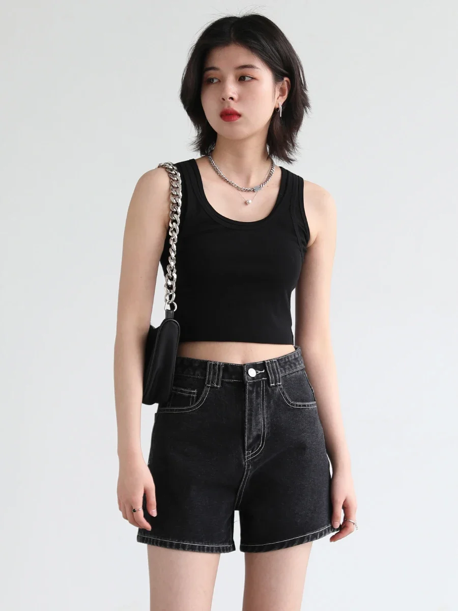 CHIC VEN canotta donna canotta Design solido Slim Fit corto scollo a U bretella gilet Crop Top donna estate Basic elastico 2023