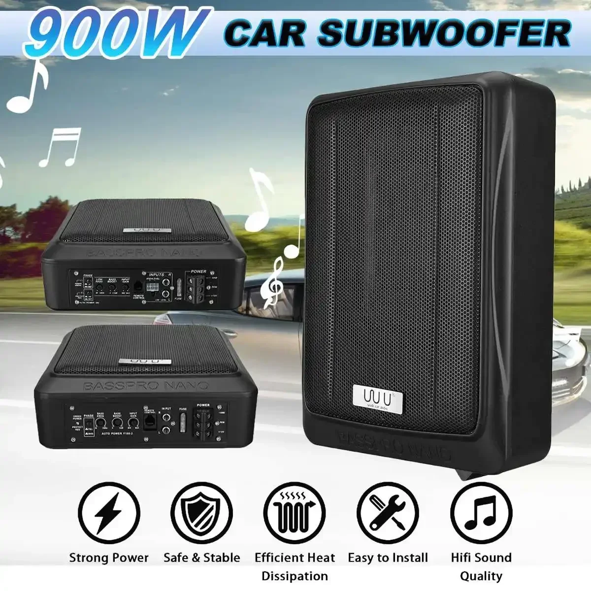 10 Inch 900W Car Subwoofer Car Audio Slim Under Seat Active Bass Amplifier Speaker Car Amplifier Subwoofers Woofer 12V Body Kit