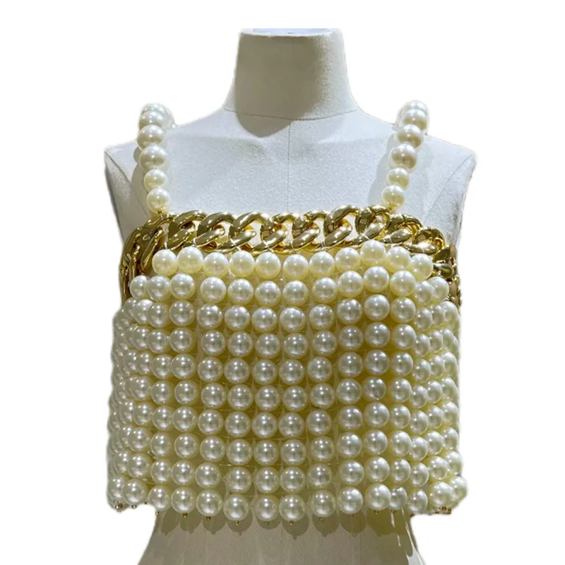 European Exaggerated Handmade Pearl Bodice Jewelry Retro Vest Big Size Pearl Body ChainTops